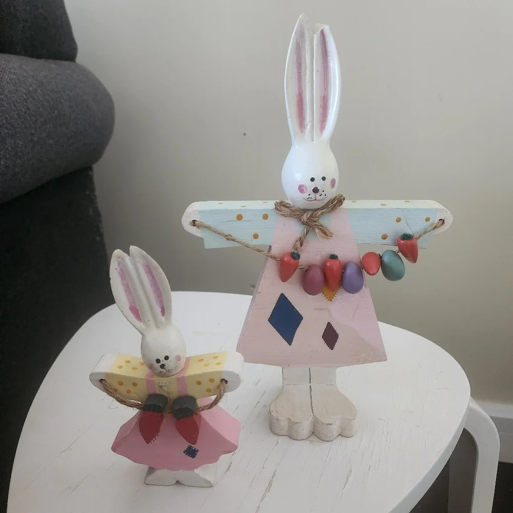 Colorful Wooden Bunny Figurines